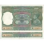 BANKNOTES, 紙鈔, INDIA, 印度, Reserve Bank of India: 100-Rupees (2), ND (c.1944), Bombay, consecutive