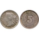COINS. 錢幣, MALAYSIA - STRAITS SETTLEMENTS, 馬來西亞 - 海峽殖民地, Victoria: Silver 5-Cents, 1882H (Pr 131; KM