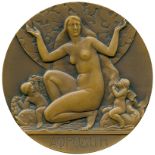 COMMEMORATIVE MEDALS, ART MEDALS, Aphrodite, Uniface Bronze Medal, undated, by M Delannoy, Aphrodite