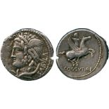 ANCIENT COINS, ROMAN COINS, C. Cossutius Sabula (74 BC), Silver Denarius, SABVLA, head of Medusa