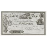 BANKNOTES, Great Britain, Cumbria, Kendal Bank Wakefield, Crewdson & Company, Unissued Uniface