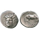 ANCIENT COINS, GREEK COINS, Thessaly, Larissa (c.350-325 BC), Silver Drachm, head of nymph Larissa