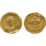 ANCIENT COINS, BYZANTINE COINS, Justinianus I (AD 527-565), Gold Tremissis, D N IVSTINI-ANVS PP AVC,