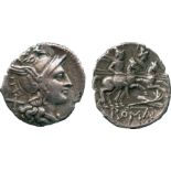 ANCIENT COINS, ROMAN COINS, Republic, Anonymous (c.206-200 BC), Silver Denarius, helmeted head of