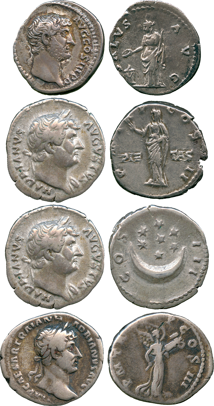 ANCIENT COINS, ROMAN COINS, Hadrian (AD 117-138), Silver Denarii (4), reverses include Pietas,