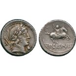 ANCIENT COINS, ROMAN COINS, P. Crepusius (82 BC), Silver Denarius, laureate head of Apollo facing