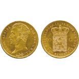 WORLD COINS, Netherlands, Willem I, Gold 10-Gulden, 1825, Utrecht, head left, rev crowned arms