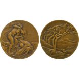 COMMEMORATIVE MEDALS, ART MEDALS, “Wind”, Bronze Medal, 1908, by Camille Lefèvre, figures bowed by