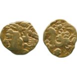 ANCIENT COINS, ANCIENT BRITISH, Celtic Gold, Gallo-Belgic import A, Bellovaci, Gold ¼-Stater, 1.79g,