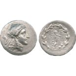 ANCIENT COINS, GREEK COINS, Aiolis, Myrina (c.150 BC), Silver Tetradrachm, laureate head of Apollo