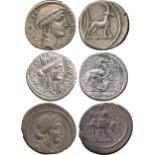 ANCIENT COINS, ROMAN COINS, Republican Silver Denarii (3), mid 1st Century BC issues, including P.