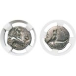 ANCIENT COINS, GREEK COINS, Calabria, Tarentum (c.325-281 BC), Silver Nomos, naked warrior on