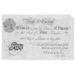 BANKNOTES, Great Britain, Bank of England, uniface White £5, 2 July 1928, London, serial no.180H