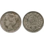 WORLD COINS, Netherlands, Wilhelmina, Silver 25-Cents, 1903, second head left, and Silver 10-