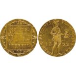 WORLD COINS, Netherlands, Willem I, Gold Ducat, 1822, knight standing, rev inscription on tablet,