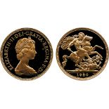 BRITISH COINS, Elizabeth II (1952- ), Gold Proof Sovereign, 1980. Brilliant mint state.