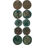 ANCIENT COINS, BYZANTINE COINS, Miscellaneous Byzantine Coins (5), Anastasius I (AD 491-518), Æ