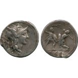 ANCIENT COINS, ROMAN COINS, T. Didius (113/112 BC), Silver Denarius, helmeted head of Roma facing