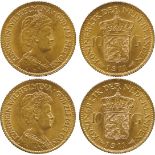 WORLD COINS, Netherlands, Wilhelmina (1890-1948), Gold 10-Gulden (2), 1911, third bust right, rev