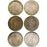 BRITISH COINS, Edward VII, Silver Florins (3), 1902, 1903, 1910, bare head right, rev standing