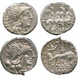 ANCIENT COINS, ROMAN COINS, Sex. Pompeius (137 BC), Silver Denarius, helmeted head of Roma facing