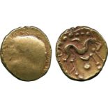 ANCIENT COINS, ANCIENT BRITISH, Celtic Gold, Gallo-Belgic import E, Ambiani, uniface Gold Stater,