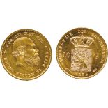 WORLD COINS, Netherlands, Willem III, Gold 10-Gulden, 1885, old head right, rev arms (Sch 554 (S); F