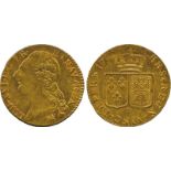 WORLD COINS, France, Louis XVI, Gold Louis d’Or, “à la tête nue”, 1786 B, Rouen, bare head left, rev