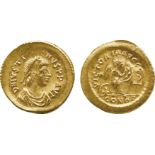 ANCIENT COINS, BYZANTINE COINS, Justinus I (AD 518-527), Gold Semissis, D N IVSTI-NVS PP AVI,