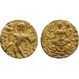 WORLD COINS, India, Gupta, Chandragupta II, Gold Dinar, archer type, CHANDRA below arm of king