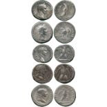 ANCIENT COINS, ROMAN COINS, Trajan (AD 98-117), Silver Tetradrachms (5), minted at Antioch, laureate