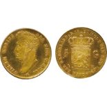 WORLD COINS, Netherlands, Willem I, Gold 5-Gulden, 1827, Brussels, head left, rev crowned arms (