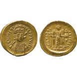 ANCIENT COINS, BYZANTINE COINS, Justinus I (AD 518-527), Gold Solidus, D N IVSTI-NVS PP AVC, three-