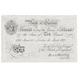 BANKNOTES, Great Britain, Bank of England, uniface White £10, 16 March 1921, London, serial no.4L