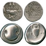 ANCIENT COINS, GREEK COINS, Boiotia, Thebes (c.395-338 BC), Silver Stater, Boiotian shield, rev ΠT-