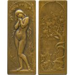 COMMEMORATIVE MEDALS, ART MEDALS, “Eve”, Rectangular Bronze Plaquette, 1905, by Frédéric Vernon (