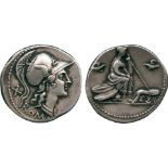 ANCIENT COINS, ROMAN COINS, Anonymous (115-114 BC), Silver Denarius, head of Roma facing right,