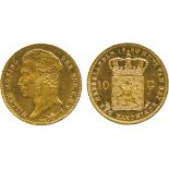 WORLD COINS, Netherlands, Willem I, Gold 10-Gulden, 1840, Utrecht, head left, rev crowned arms (