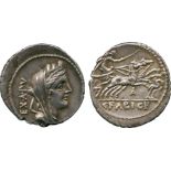 ANCIENT COINS, ROMAN COINS, C. Fabius Hadrianus (102 BC), Silver Denarius, turreted and veiled
