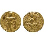 WORLD COINS, India, Gupta, Samudragupta (c.335-380 AD), Gold Dinar, standard type, SA-MU-DRA below