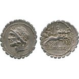 ANCIENT COINS, ROMAN COINS, L. Cornelius Scipio Asiaticus (106 BC), Silver Denarius Serratus,