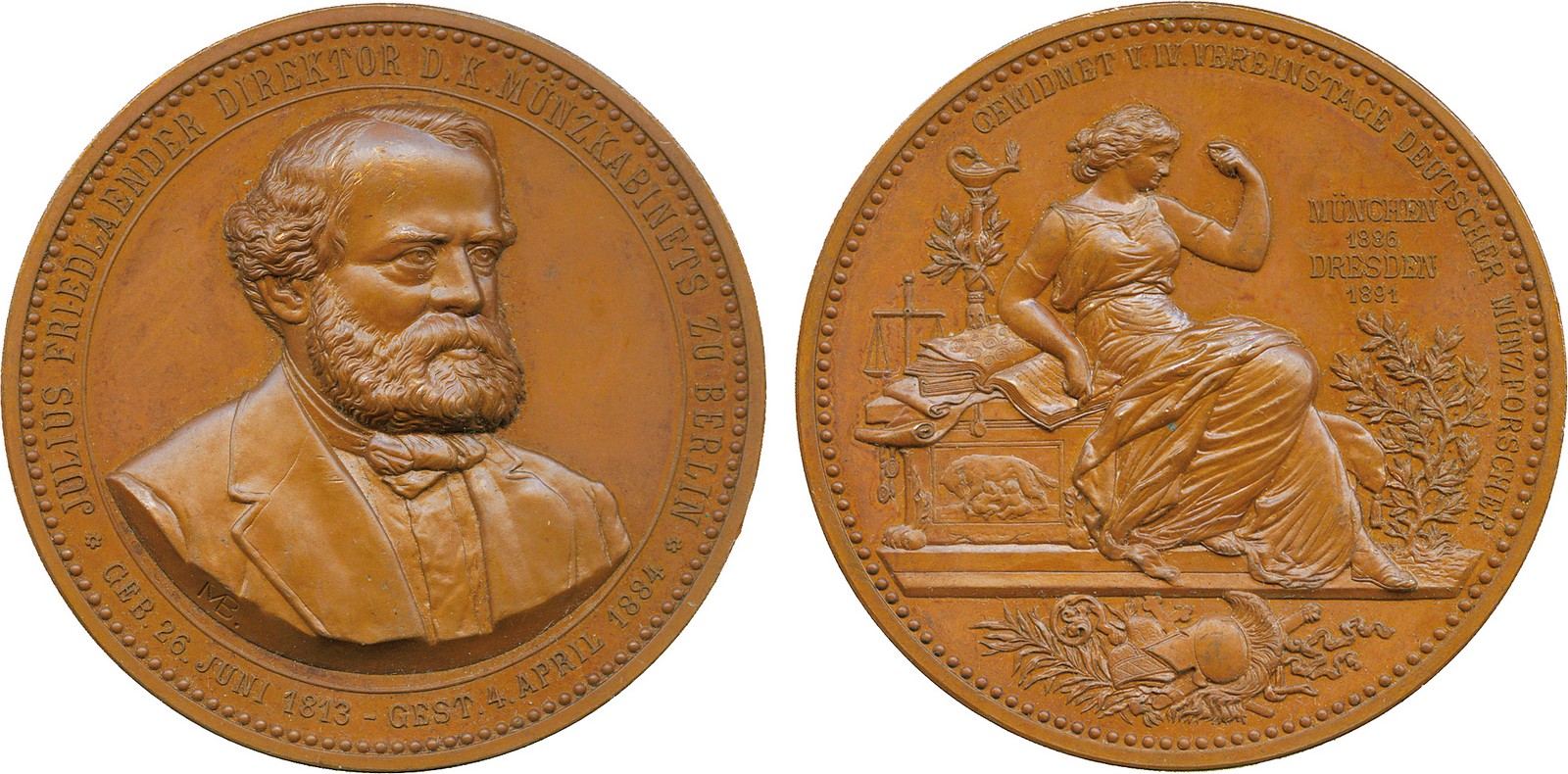 COMMEMORATIVE MEDALS, WORLD MEDALS, Germany, Dr Julius Friedlander, Director of the Royal Numismatic