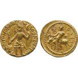 WORLD COINS, India, Kushan, Vasu Deva I (c.190-230 AD), Gold Dinar, king standing facing, head left,