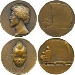 COMMEMORATIVE MEDALS, ART MEDALS, French Africa, Bronze Medals (2), by Emile Monier, Senegal, facing