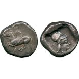 ANCIENT COINS, GREEK COINS, Corinth (c.500 BC), Silver Stater, Pegasos, bridled, flying to left, a