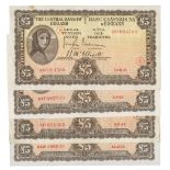 BANKNOTES, Ireland, Central Bank of Ireland, £5 (4), 14 August 1943, serial no.68T 094569, war