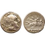 ANCIENT COINS, ROMAN COINS, Anonymous (c.211-206 BC), Silver Denarius, helmeted head of Roma