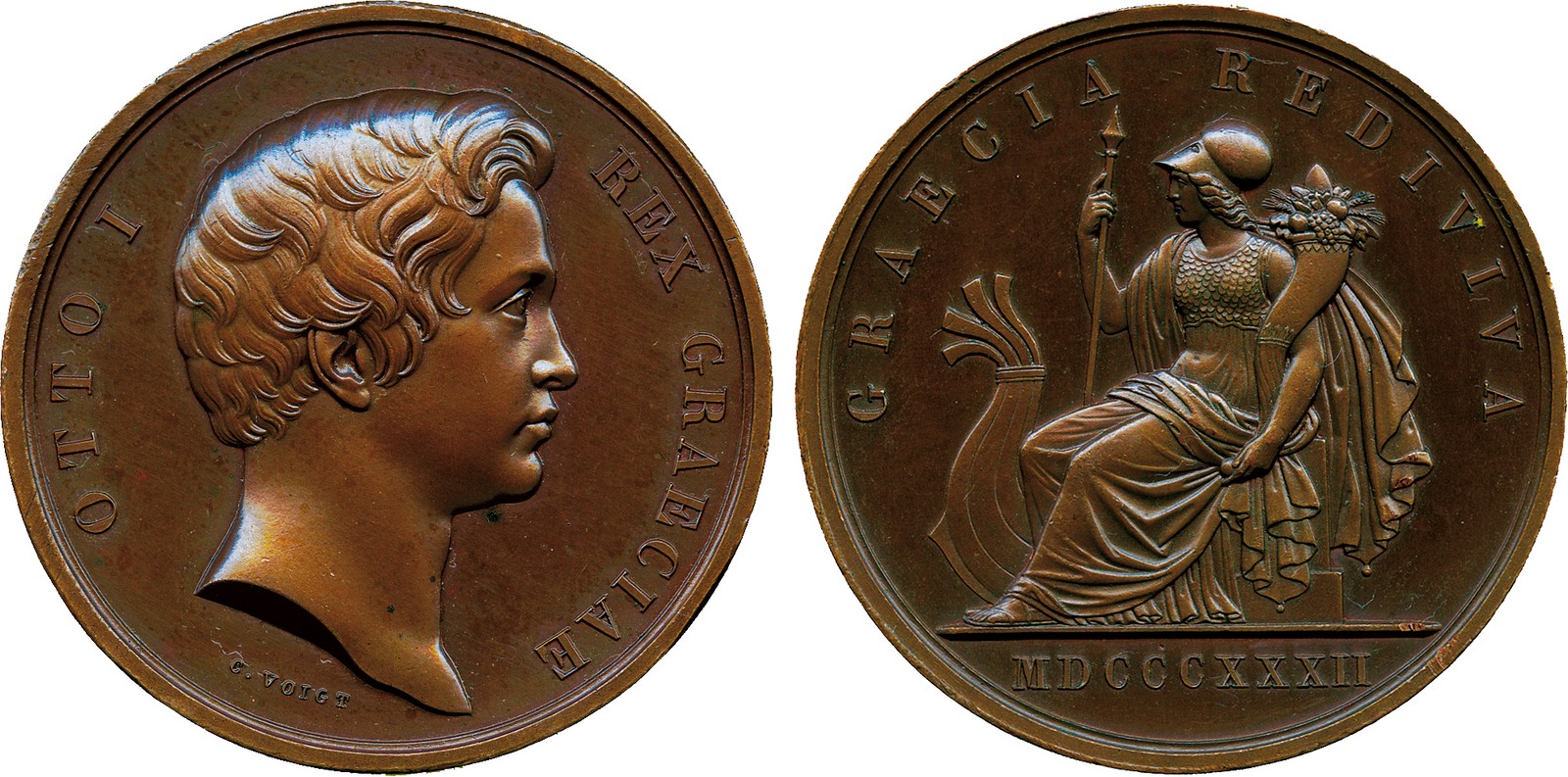 COMMEMORATIVE MEDALS, WORLD MEDALS, Greece, Otto (1815-1867, King 1832-1862), Accession 1832, Copper