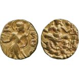 WORLD COINS, India, Gupta, Kumaragupta I (414-455 AD), Gold Dinar, archer type, king standing