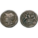 ANCIENT COINS, ROMAN COINS, Q. Minucius Thermus (103 BC), Silver Denarius, helmeted head of Mars